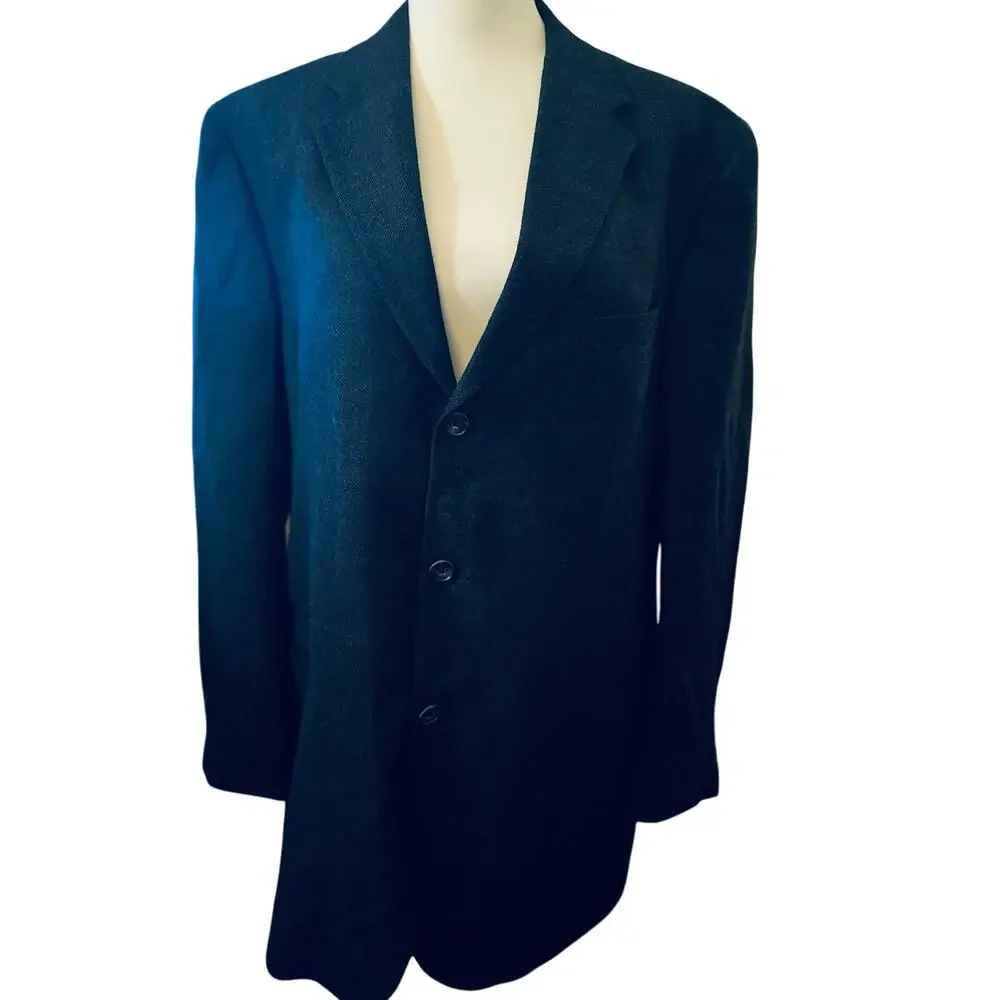 Tommy Hilfiger Three Button 100% Wool Blazer, Charcoal Tweed Detail, 44 Long